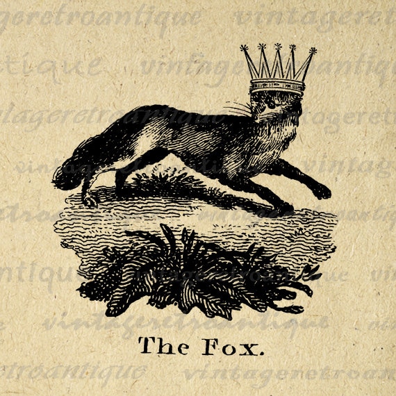 Fox with Crown Digital Image Download by VintageRetroAntique