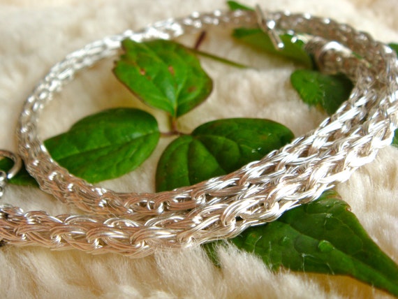 Silver Viking Knit 4 stranded Long Necklace Made in Scotland