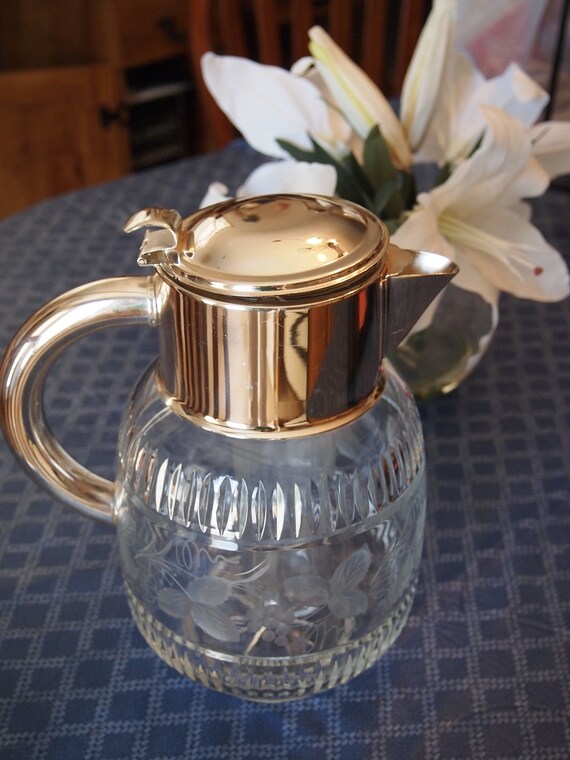 Heavy Crystal Pitcher with Silver Plated Lid and Handle