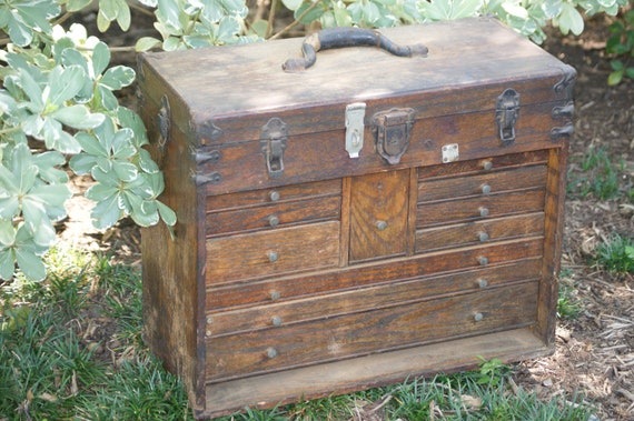 Vintage Machinist Wooden Tool Chest Antique Jewelry Chest