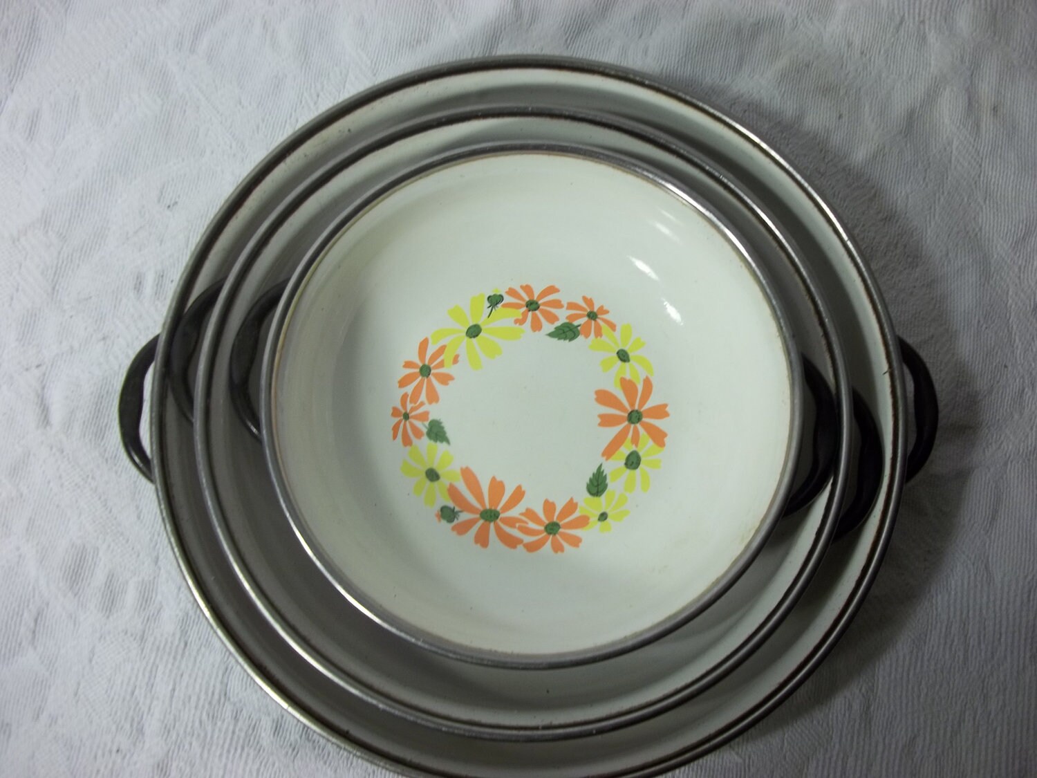 Vintage Ekco Country Garden Cookware Porcelain Clad from