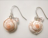 SALES! Shell Earrings, pink Swarovski Crystal, Bohemian Chic, 19/24