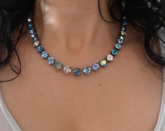 Summer Blues Swarovski Crystal Necklace by ParisiJewelryDesigns