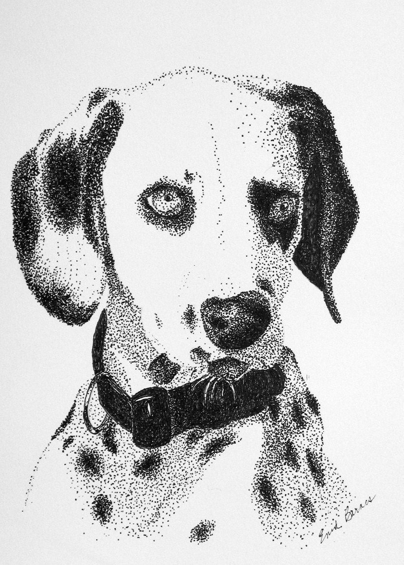 Original Dalmation Pointillism Pen and Ink Drawing