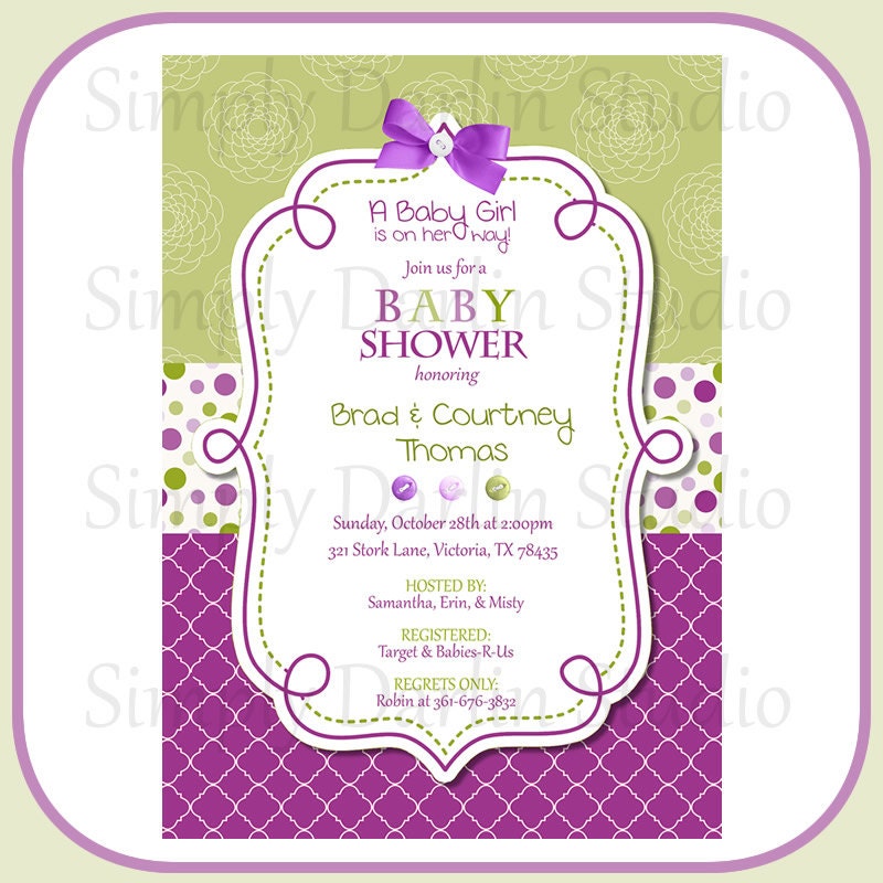 Purple And Green Baby Shower Invitations 3