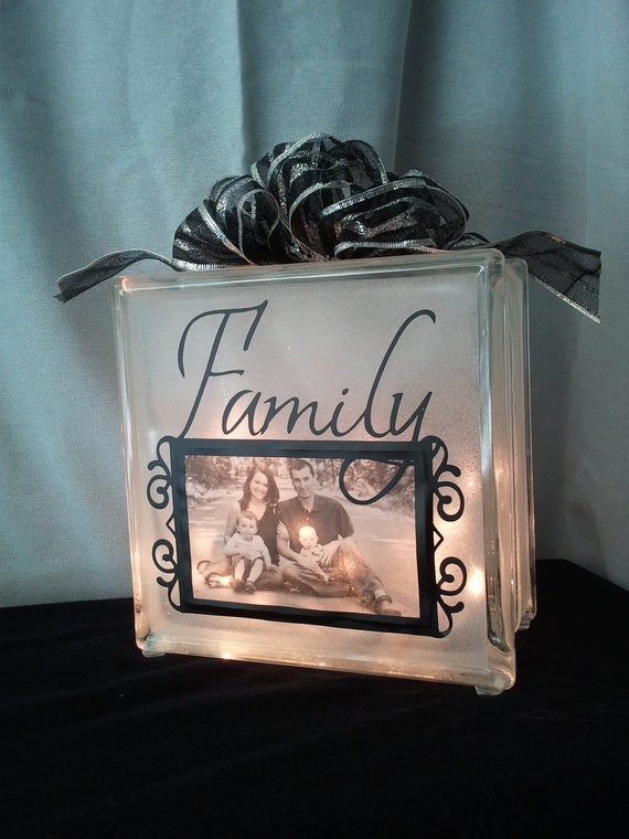 Items similar to Decorative Glass Block Night Light with Photo Frame on