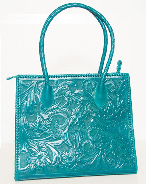 Turquoise Hand Tooled Leather Purse