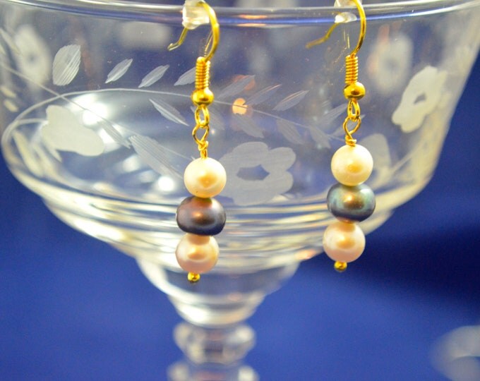 Culture Pearl Earrings in 3 Colors, Gold Plated French Hooks E 203