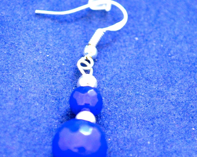 Sapphire Gembead Earrings, 1.5" long, Natural, Sterling Silver French Hooks E243