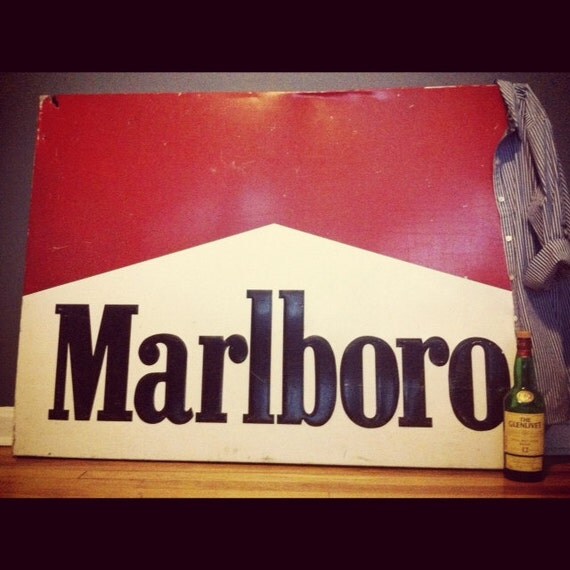 Vintage Metal Marlboro Sign DoubleSided Pre 1967 shabby