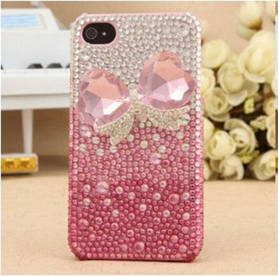 Iphone Bling bow crystals rainstone iphone case Handmade jewel iPhone