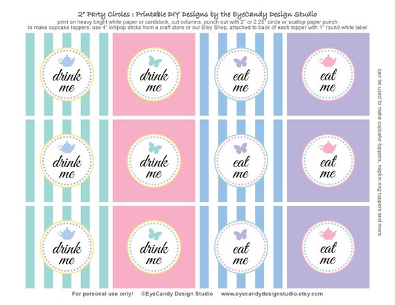Items similar to Printable Eat Me Drink Me Party Circles / Cupcake ...