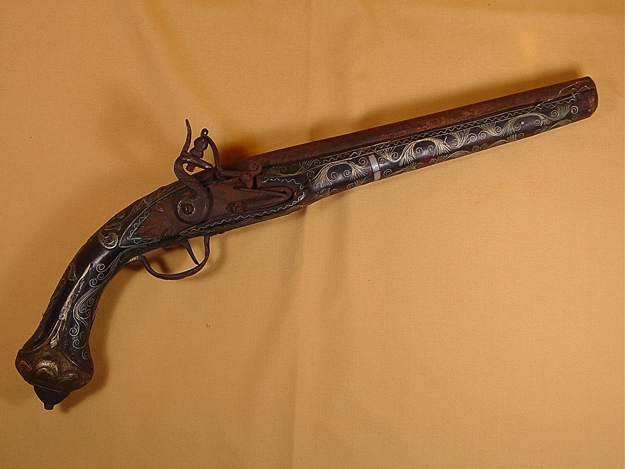 Antique Flintlock Pistol from the 1700s Very Ornate