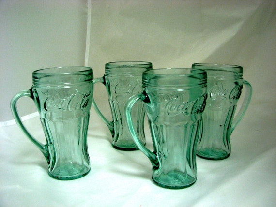 Coca glass Glass FOUR vintage  coca Cola cola of cup Mugs Vintage Set