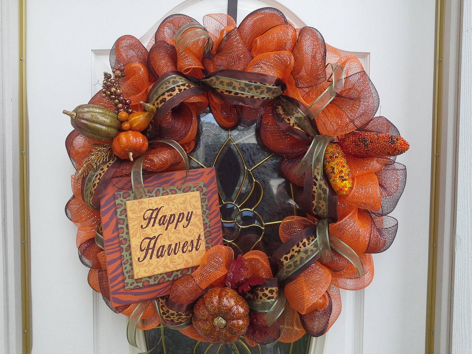 Fall   Thanksgiving Harvest Deco Poly Mesh Wreath