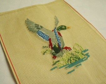 Preworked Needlepoint Canvas Duck Petit Point Design Finished