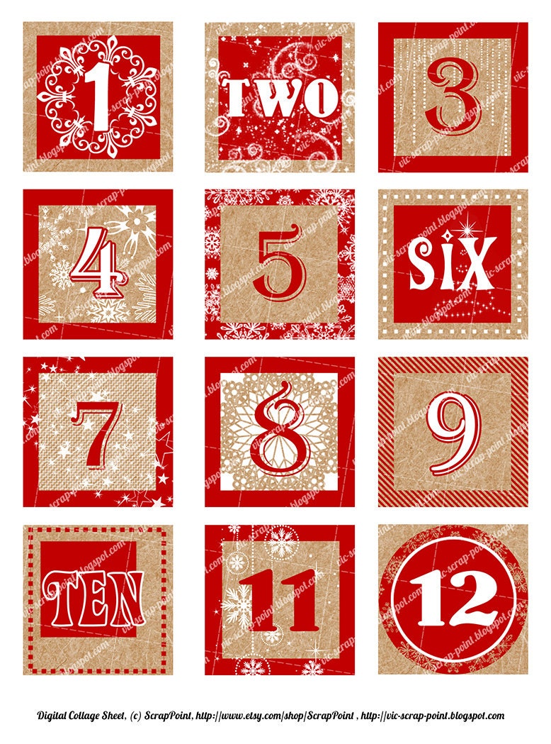 Printable DECEMBER DAILY NUMBERS Red 3 2 1 5 Or 1 Inch