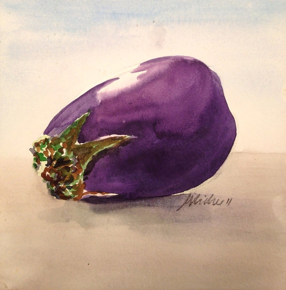 Eggplant ORIGINAL WATERCOLOR 6 x 6 Signed by Gennifer