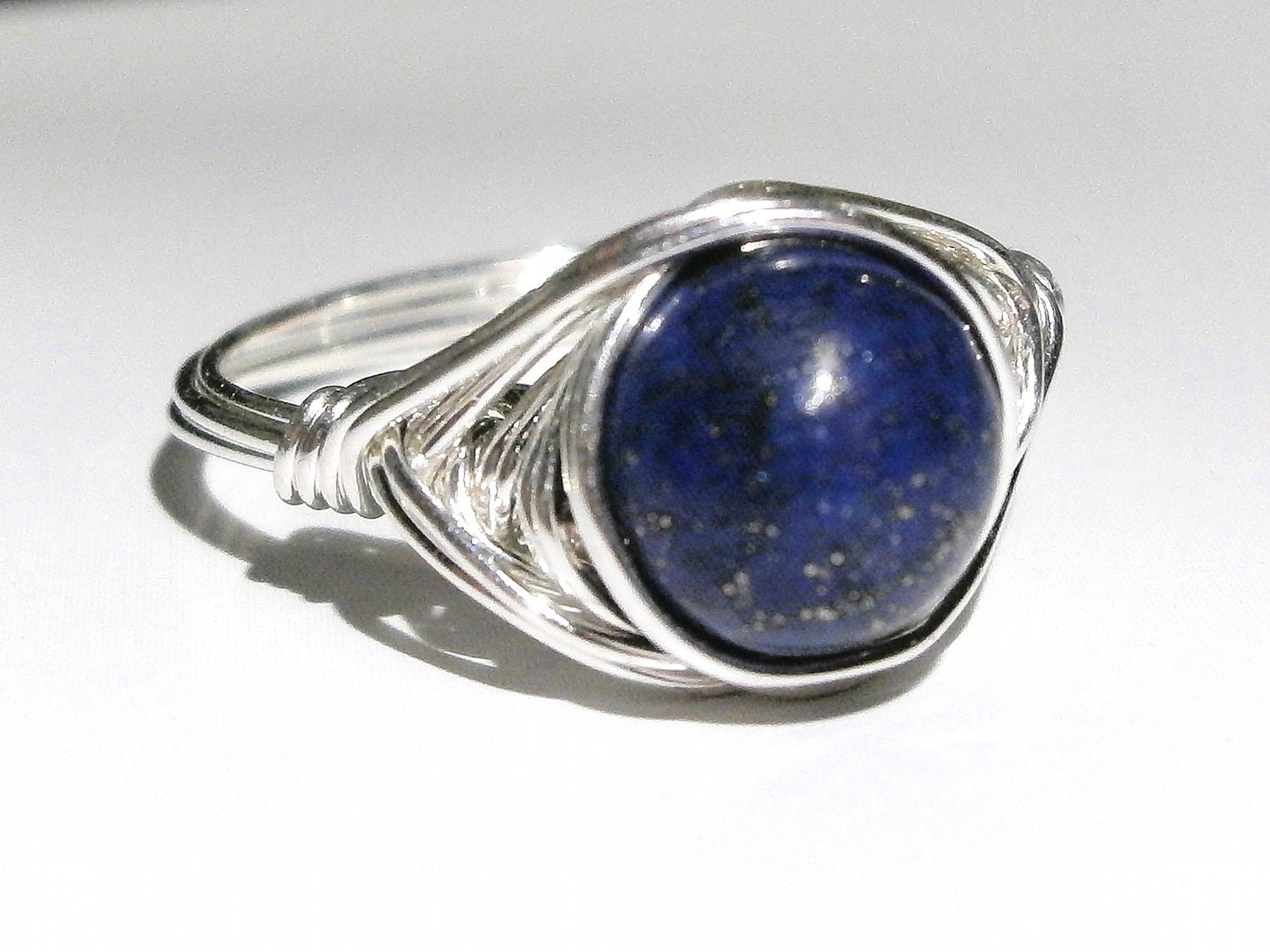 Silver filled lapis lazuli wire ring