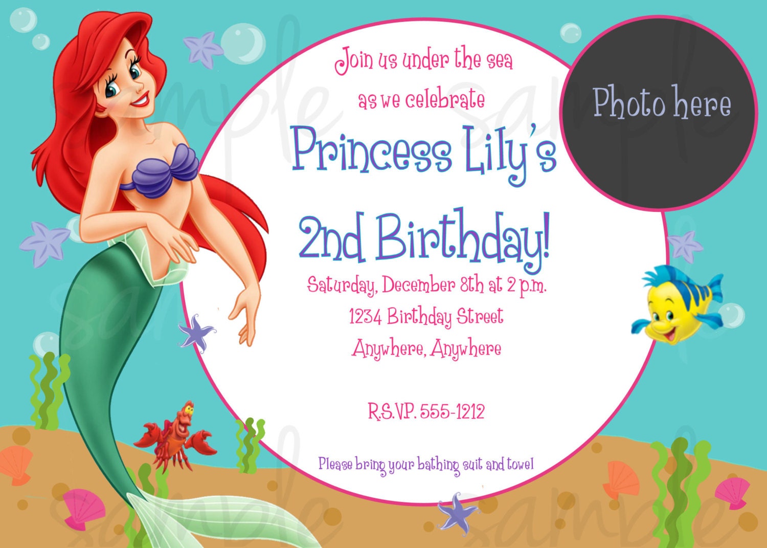 mermaid invitation little wording birthday 5th Mermaid Little Birthday Invitation