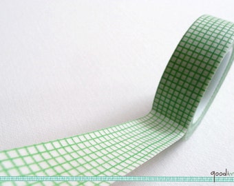 Washi Tape - Green Grid // Green Washi Tape, Grid Washi Tape, Plain Washi Tape, Pattern Washi Tape, Masking Tape // 10m