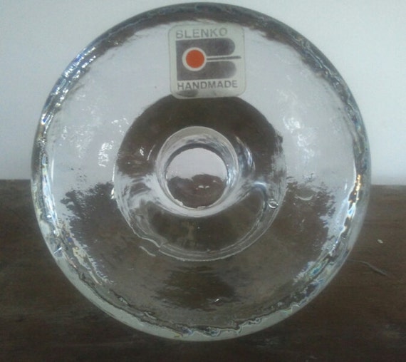 Blenko Glass Handmade Clear Mushroom Candle Holder