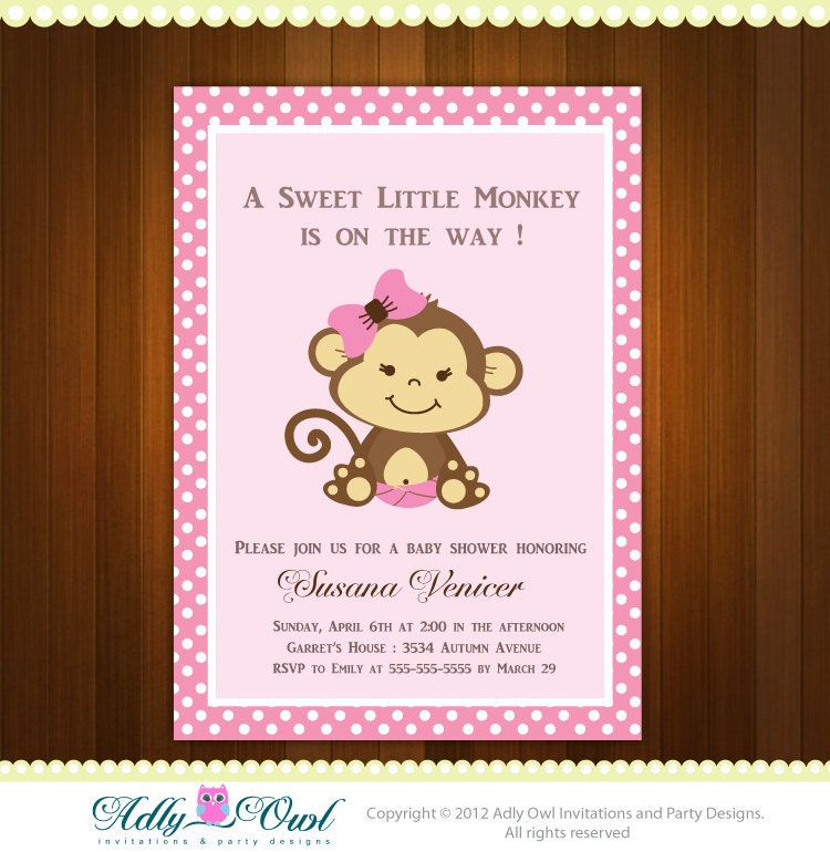 Pink Girl Monkey Baby Shower Printable DIY party