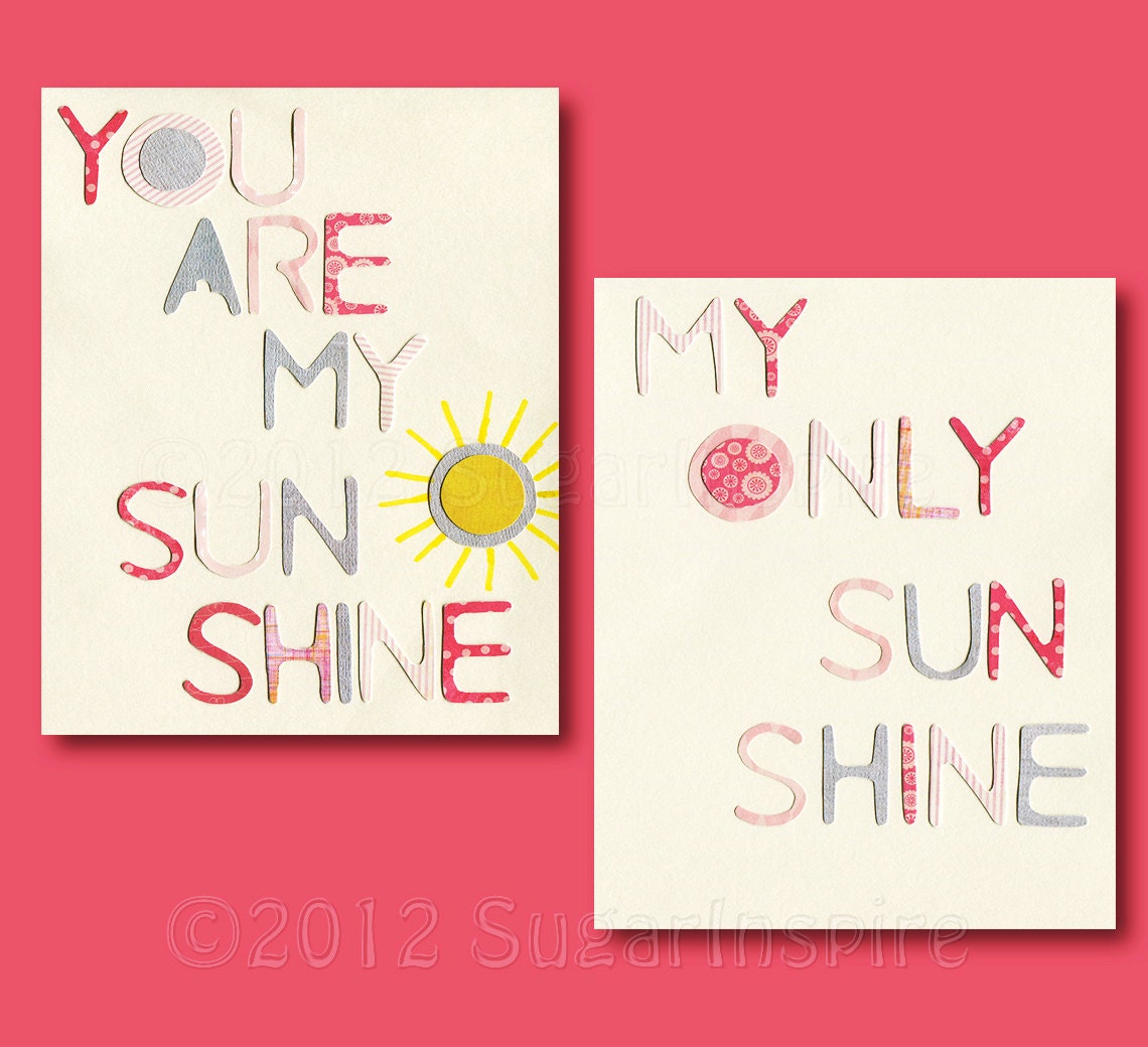 You are my sunshine pink and grey nursery 8x10 Nursery Art