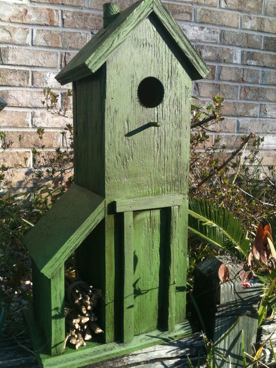 Items similar to Cool lil green bird house with fire place,,, on Etsy