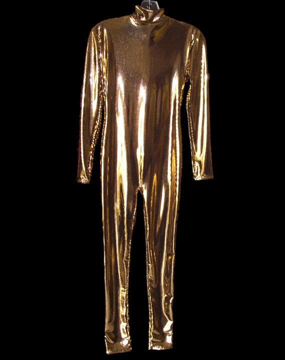 Very Shiny Metallic Gold Unitard Catsuit Bodysuit Size Medium