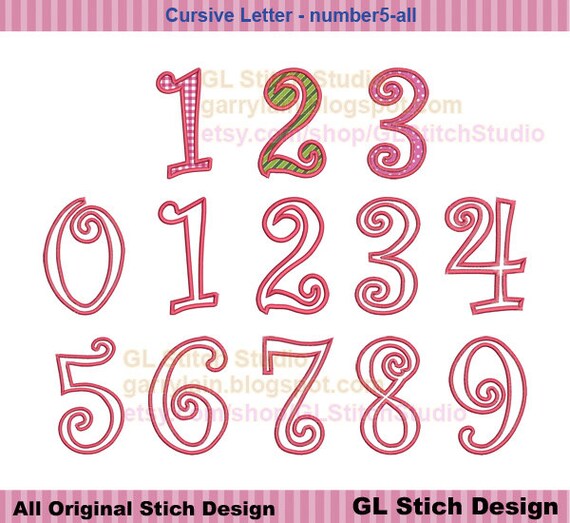Embroidery Applique Numbers set 09, Cursive Applique, Digital Machine