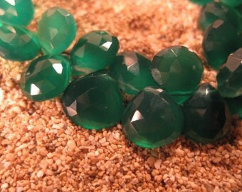 AAA Green Onyx Faceted Heart Briolettes 2 Beads