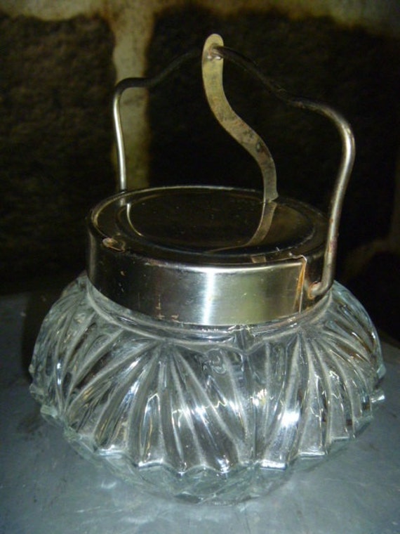 Items similar to Pressed Glass Sugar Bowl with Metal Hinged Lid Found