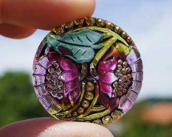 Hand Made Art Czech Glass Buttons Floral Design Size12, 27mm 1pc (BUT043/12)