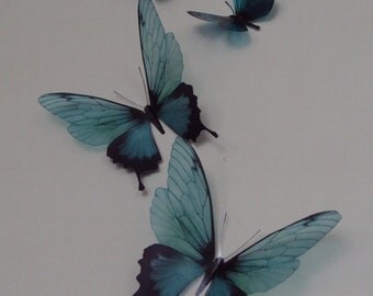 4 Luxury Amazing Teal Blue Butterflies 3D Butterfly Wall Art