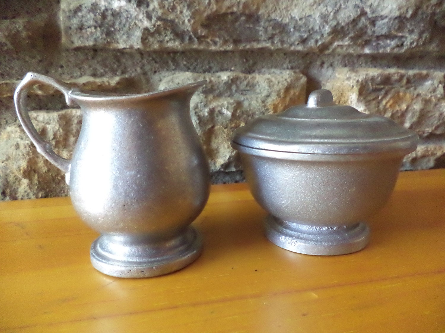 Vintage Pewter Creamer and Sugar Set with Lid