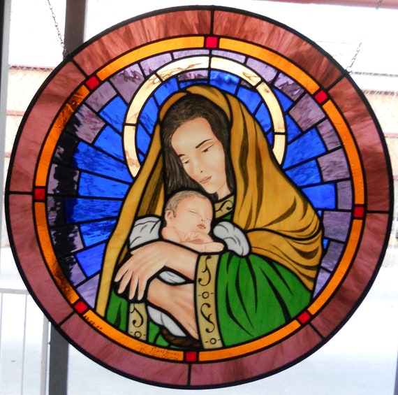 Religious Madonna and Child Stained Glass