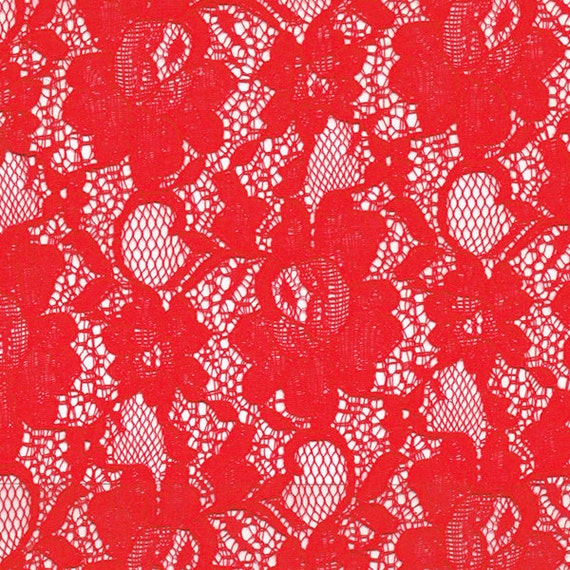 Red Chic Pattern Vintage Cotton Floral Lace Fabric by the