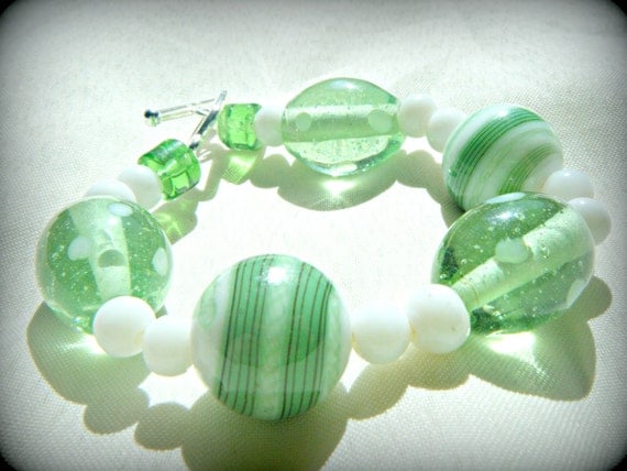 Lampwork Bracelet  Shades of Green