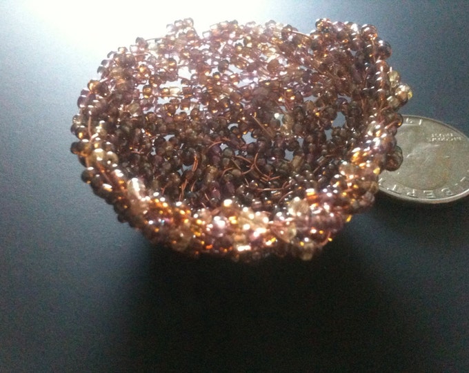 amber and brown glass miniature beaded wire basket