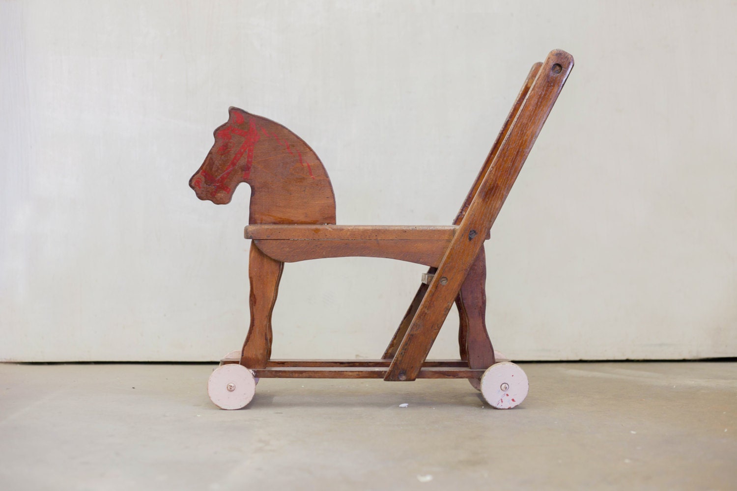 RESERVED for Ting Antique Wooden Pony Push Toy