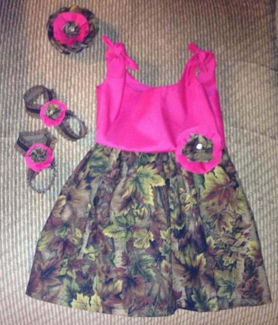 Items similar to baby girl, pink and camo tie dress, with matching