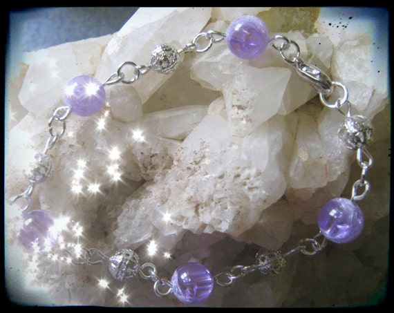 Handmade Silver Bracelet with Crackled Amethyst by IreneDesign2011