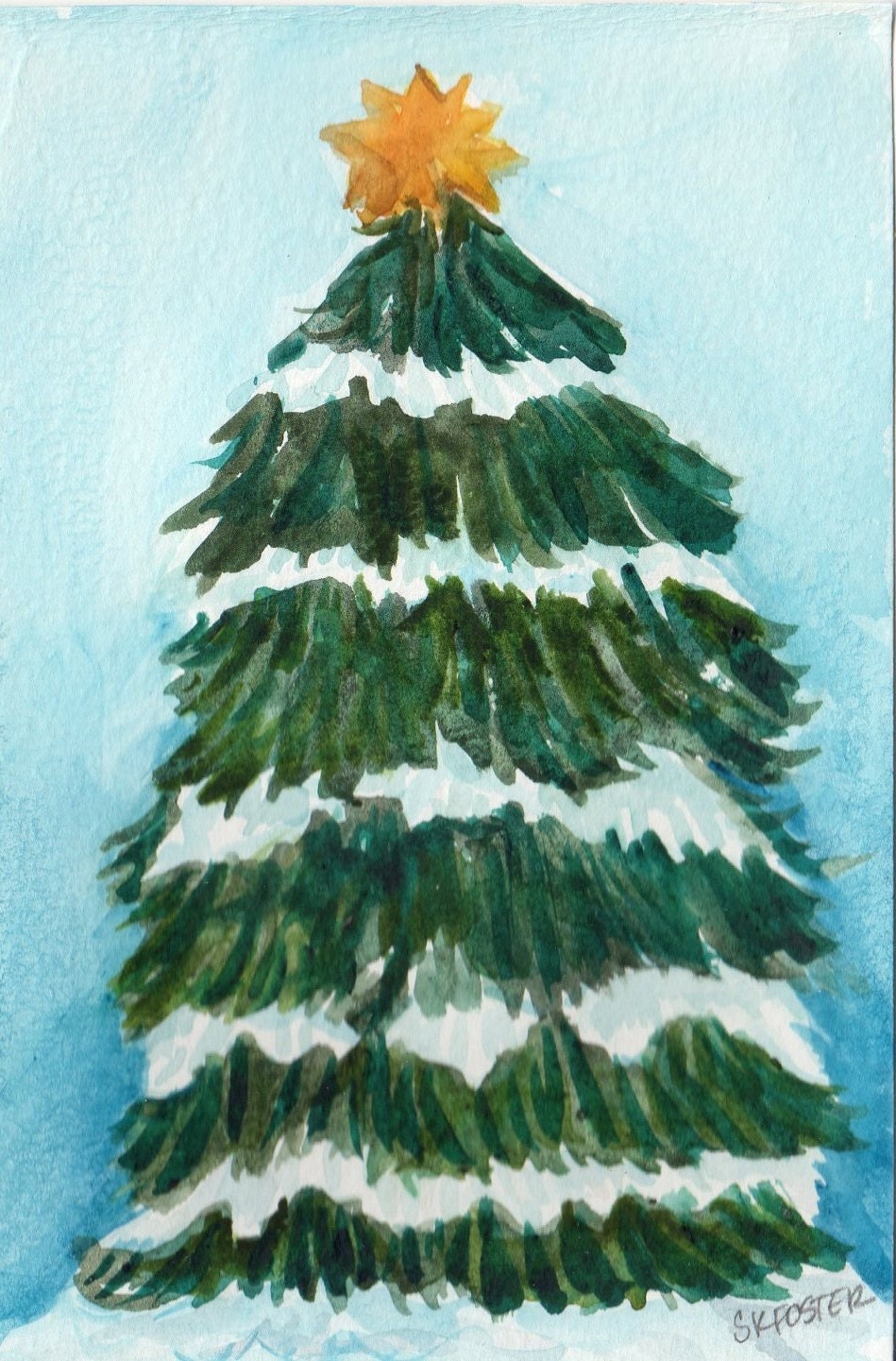 Christmas Tree watercolor painting dusted with by SharonFosterArt