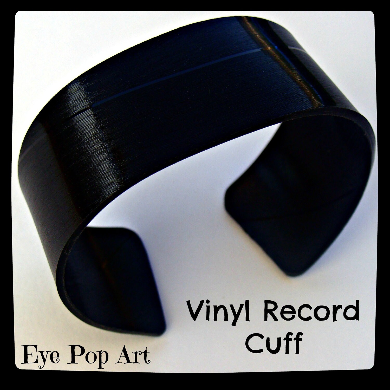 Basic Black Bracelet Recycled Vinyl Record Cuff. Size M/L.
