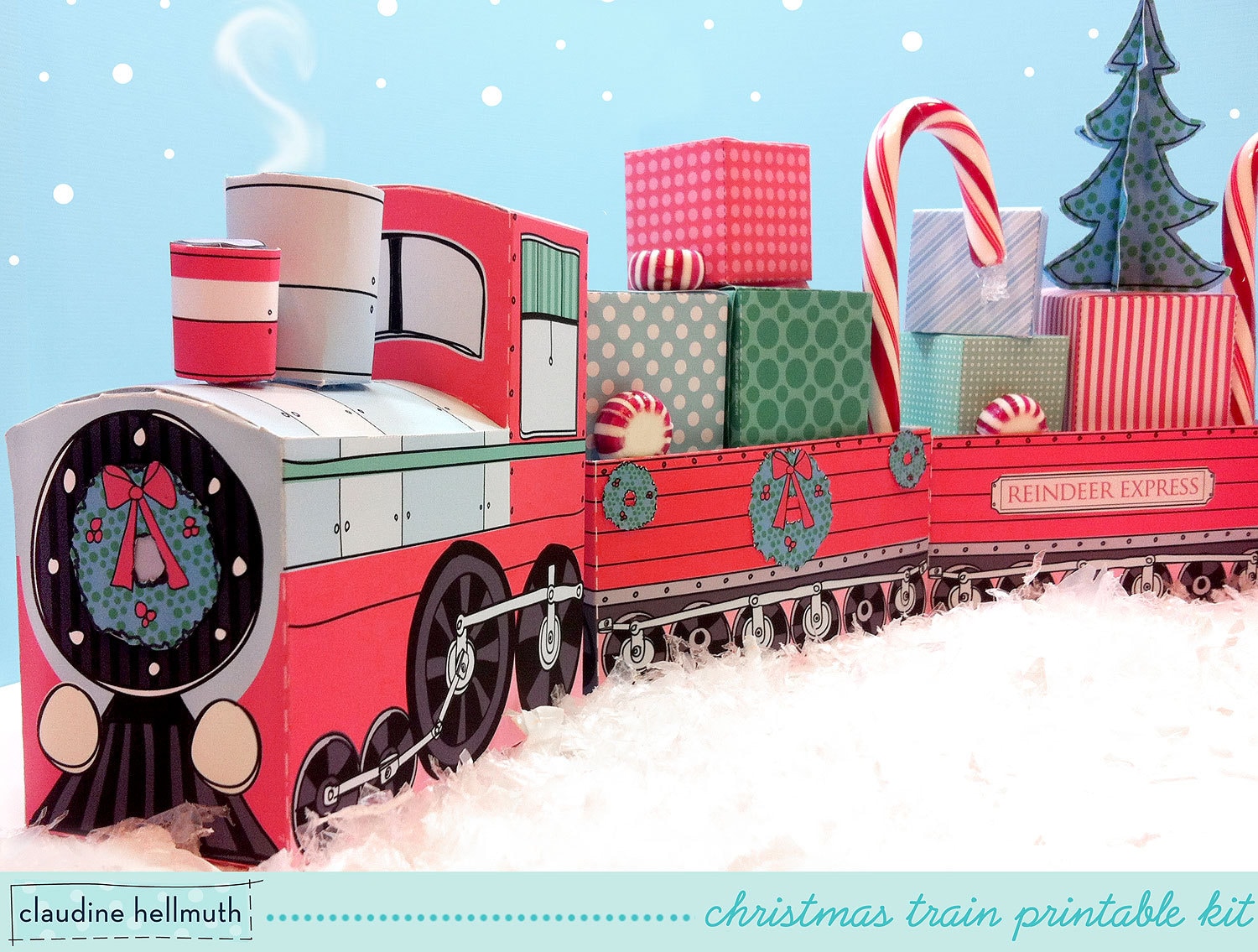 christmas train set favor box and party centerpiece holds