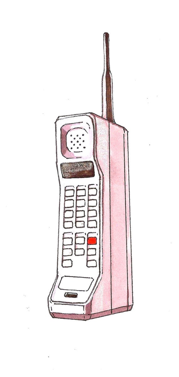Items similar to 80s Brick Cell Phone Art Print Hand Drawing