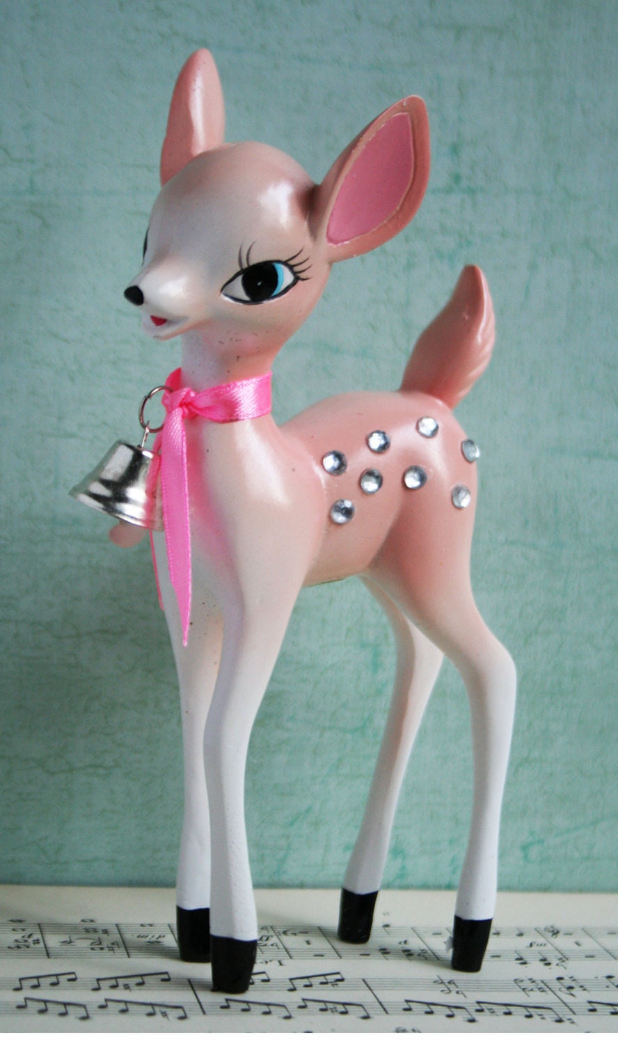 adorable 1950s vintage style pink rhinestone deer ornament....