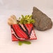 Fused glass mosaic red feather dish