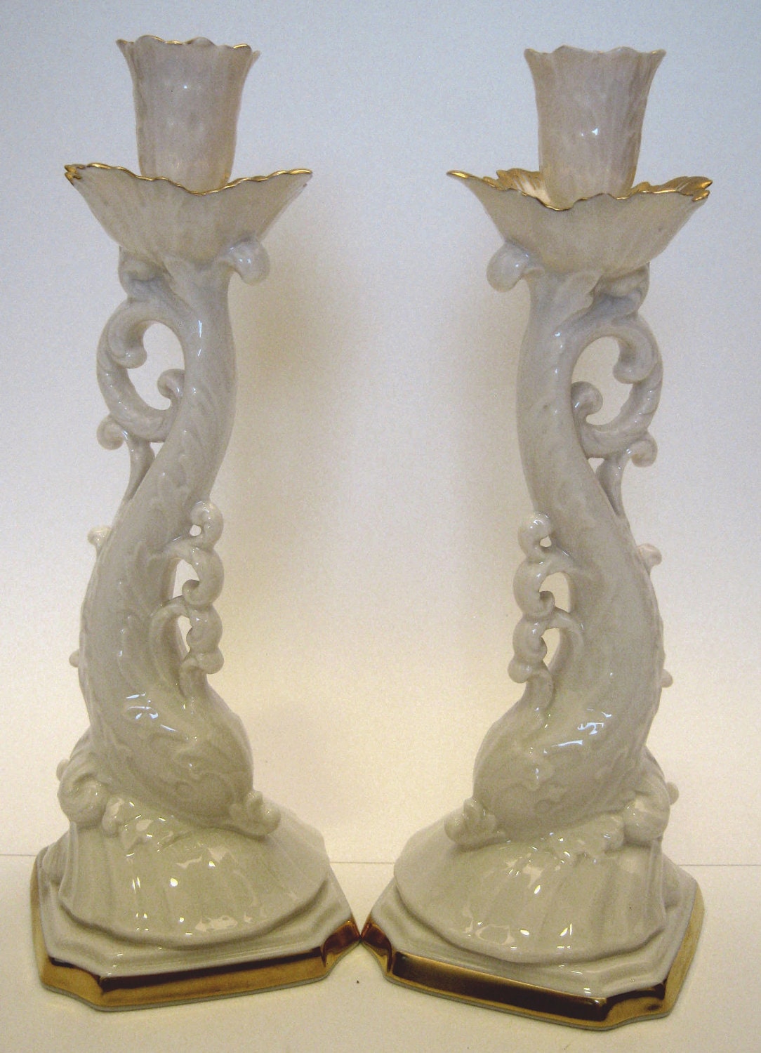 LENOX DOLPHIN CANDLESTICKS Nice Vintage Pair Fine